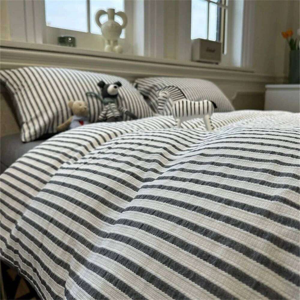 Ins Nordic Duvet Cover Quilt Minimalist Style Grey Strip Of Four Pieces, Home Luxury Bedding Set Bed Sheets Y260124