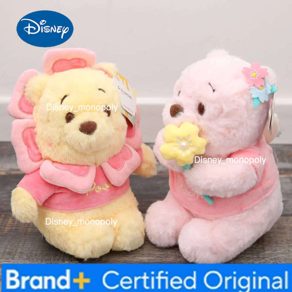 Disney Stuffed Toy Cute Sunflower Bear Cherry Blossom Winnie Plush Doll Girl Birthday Kawaii Room Decoration H260126
