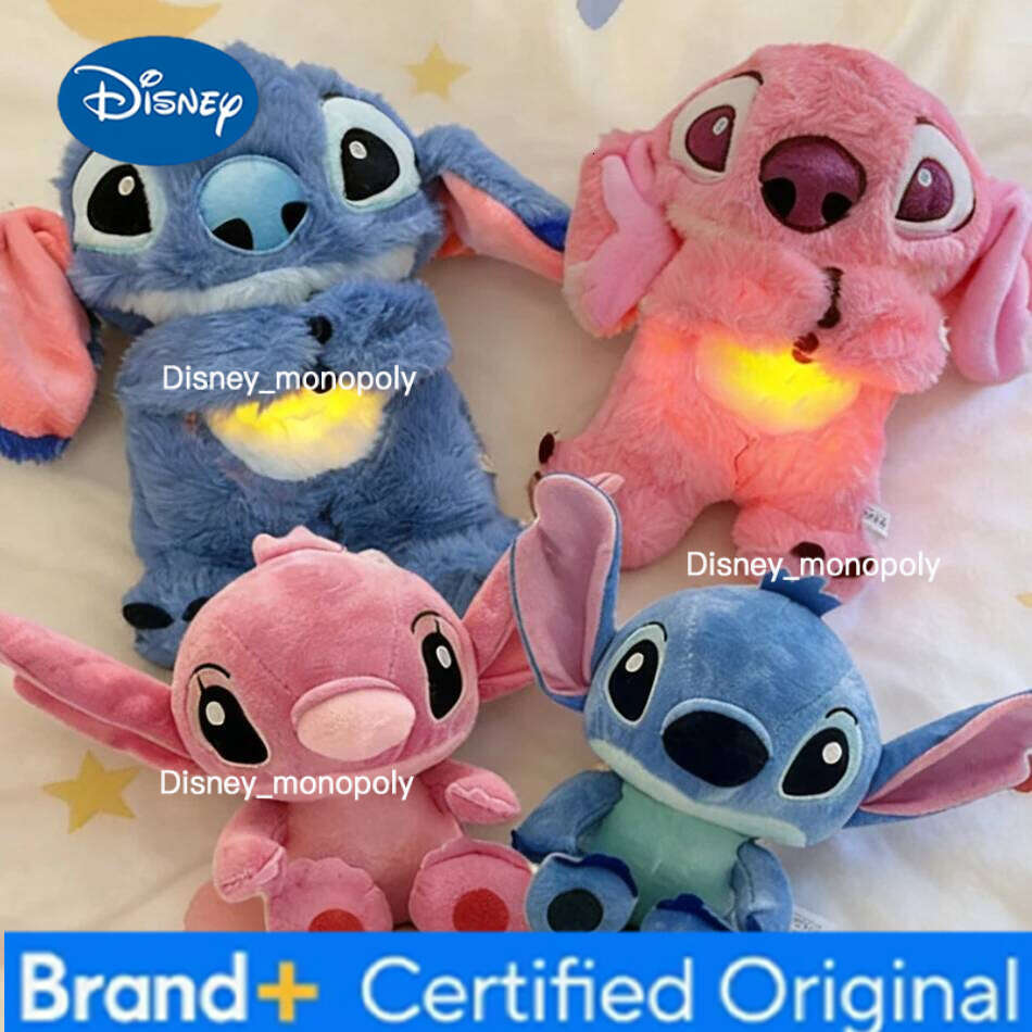 Disney Hot Stitch Baby Sleeping Companion Sound Soothing Musical Plush Toy With Air Bag And Light Doll Breathing Gifts Kawaii Toys H260126