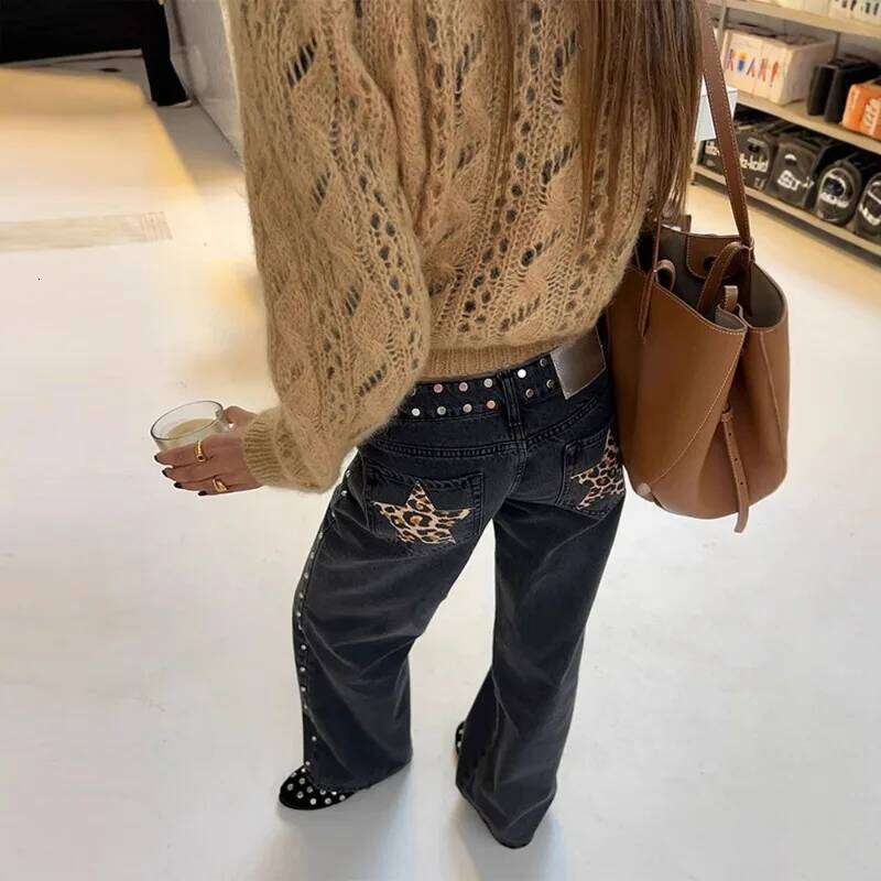 Vintage Splicing High Waited Woman Street Harajuku Hip Hop Baggy Clothing Casual Wide-leg Pants Women Jeans C260126 - view 5