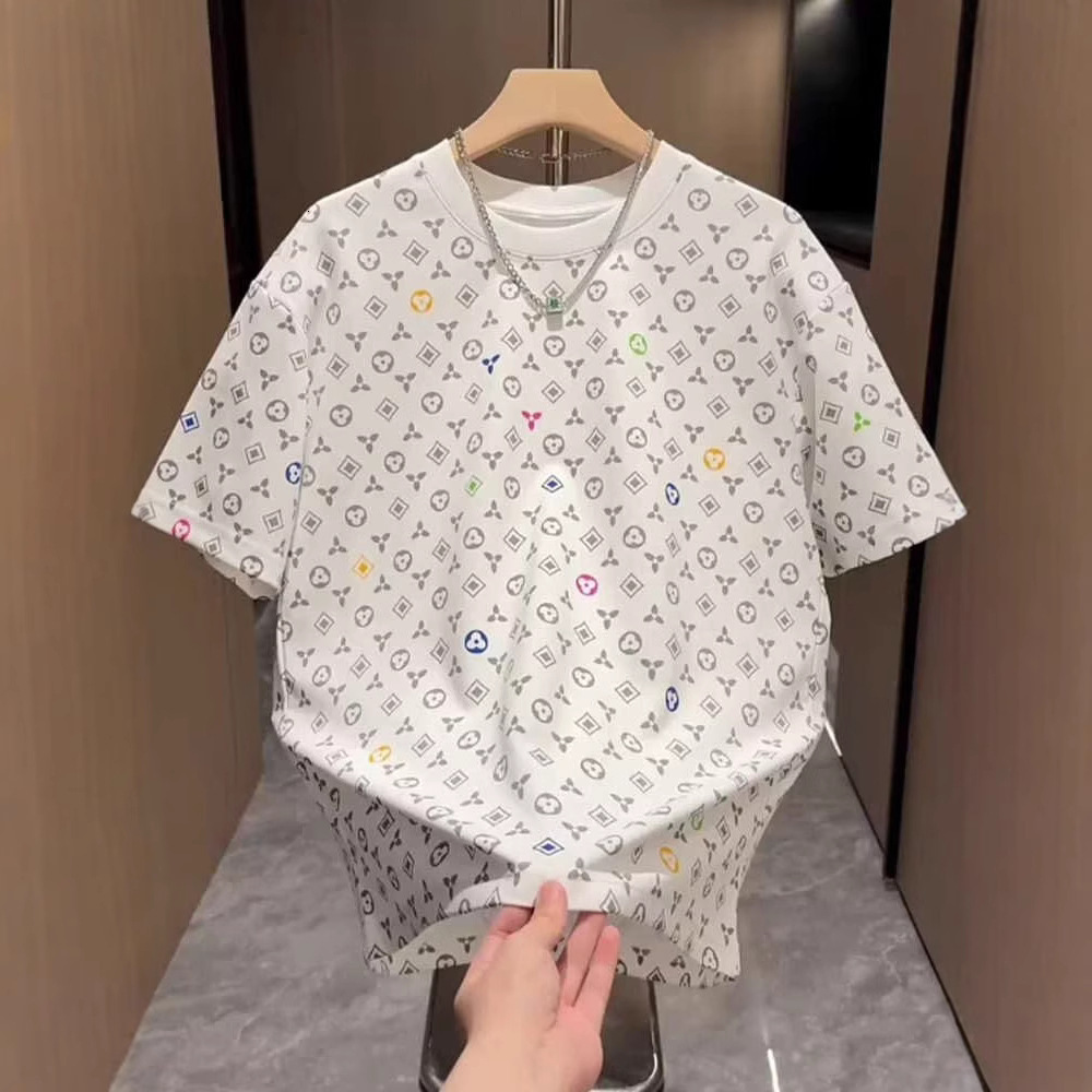 Luxury Brand Designer Clothes Versatile Loose Inner Wear T-Shirt Trendy Full Print Mens Short Sleeve T2025 Summer New Style Cool Casual Round Neck Top