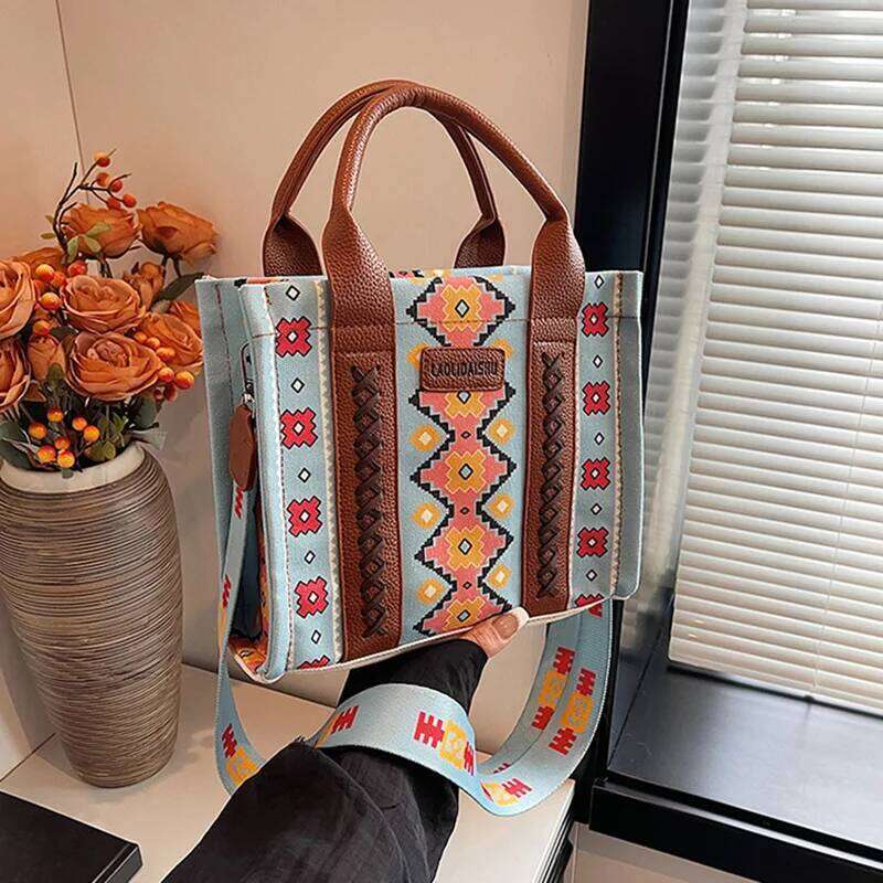 European and American Vintage Print Canvas Trendy Women's Shoulder Handheld Crossbody Large Capacity Tote Bag XJ260125