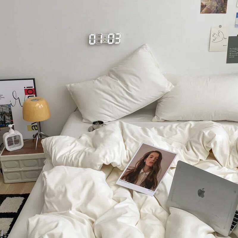 2025 new contrasting washed cotton four-piece student dormitory solid color bed sheet quilt cover three-piece set Y260124