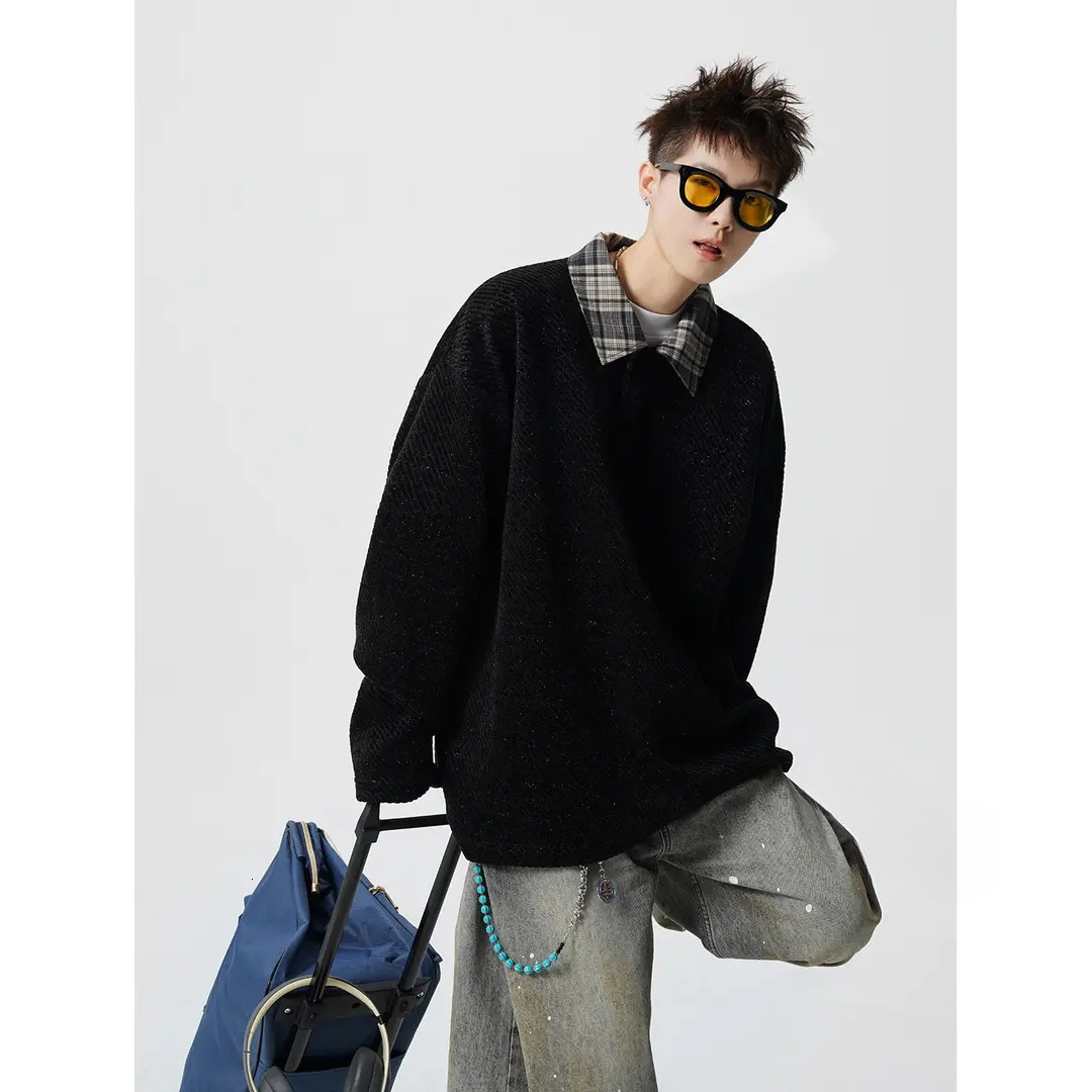 Designer Clothes Style Heavy Luxury Brand Knit Polo Collar Sweatshirt For Men American Retro Atmosphere Design Sense Outerwear