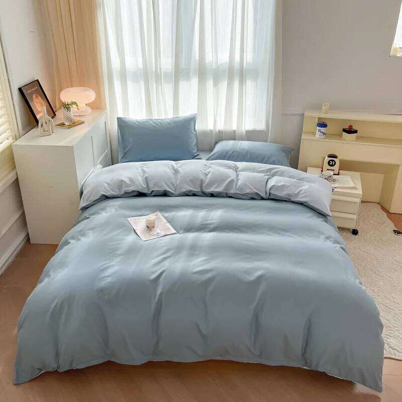 Bed Linen Duvet Sheets Solid Color Four-piece Set Simple Washed Brushed Cover Quilt Winter Bedding for The Dormitory Y260124