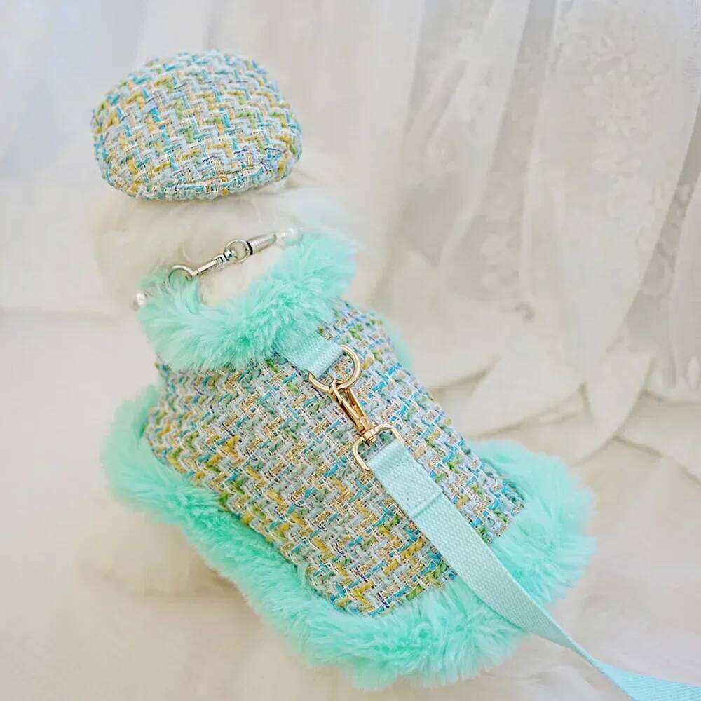 Classic Winter Clothes Harness Outfit Girls Fragrant Cloak Princess Puppy Cats Chest And Back Traction For Small Dog