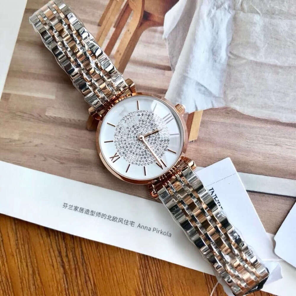 A rmani watch ar ma ni watch With logo Light luxury watch Quartz for Women AR1926, 1925 Moon Phase Fashion Waterproof Steel Band Women's Watch