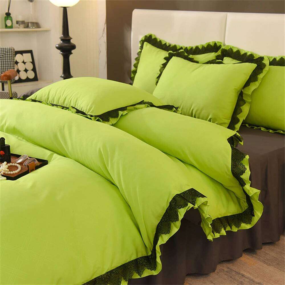 Princess Style Bedding Ruffle Duvet With Lace Soft Four Piece Set Quilt Cover Bed Skirt Pillowcase Girls Bedroom Decor Y260124