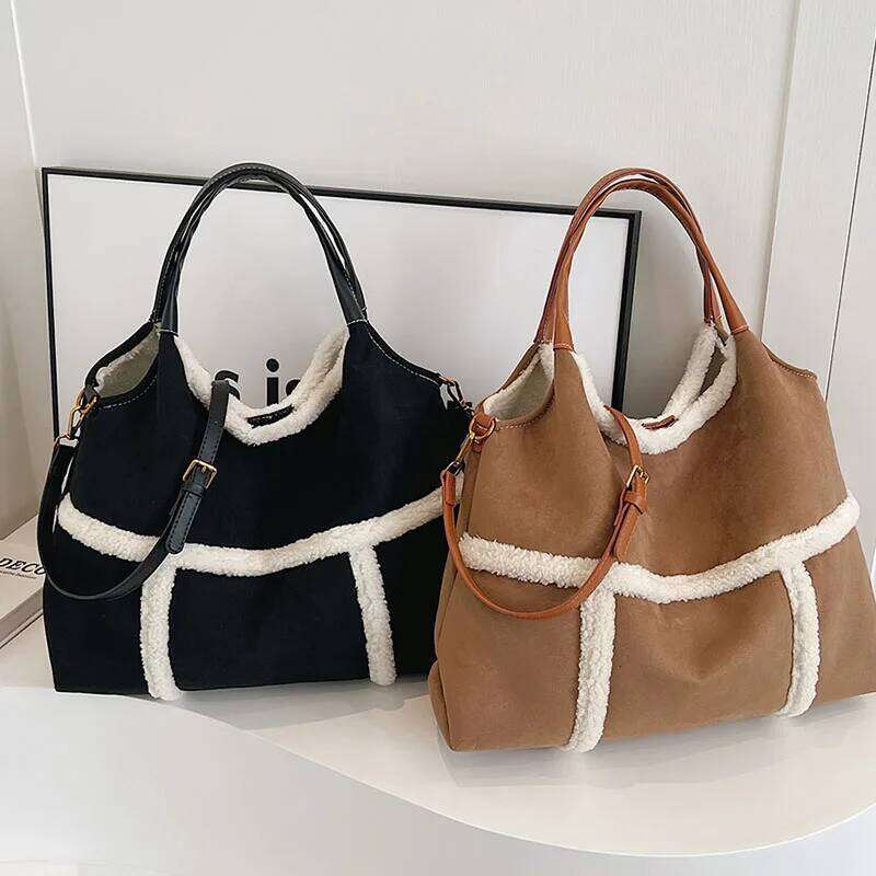 Fashion Large Capacity Winter Tote High Class Matte Women Handbag Suede Lamb Wool Patchwork Shoulder Crossbody Bag XJ260125