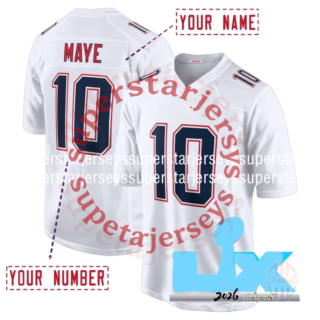 2026 Super Bowl New Hot Sale Custom Football Jersey Drake Maye Kayshon Boutte Stefon Diggs Christian Gonzalez 12 Brady Mike Vrabel New Arrivals