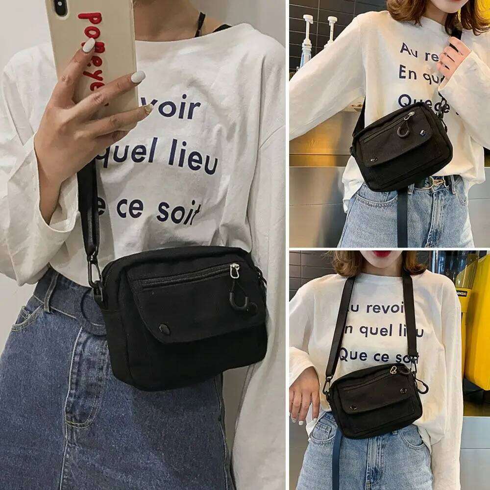 Korean Pure Color Shoulder Zipper Canvas Mobile Phone Bag Multifunctional Messenger Bags Student XJ260125