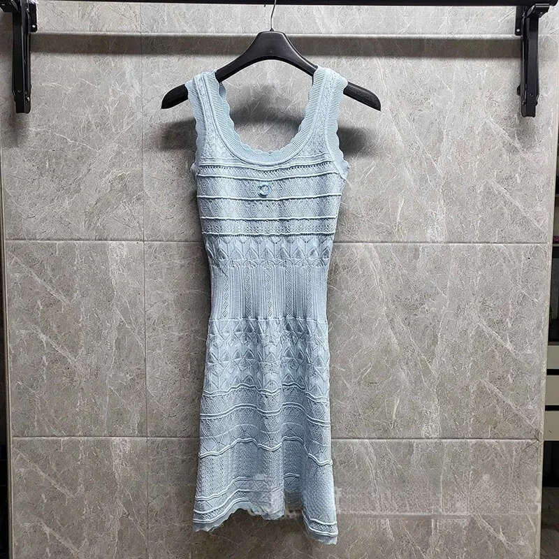 Designer Knitted Dress Slimming Low Round Neck Tank Top Dress Summer Street Style Wedding Date