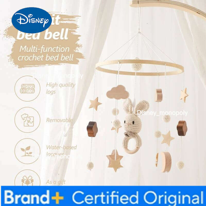 Disney Baby Wooden Cartoon Rabbit Hanging Rattles Hanger Crib Mobile Bed Bell Wood Toy Holder Arm Bracket Kid Gifts H260126