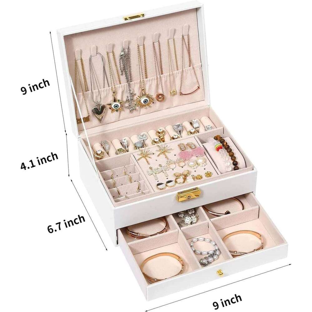 S Leather Jewelry Large Women Storage Box With Two Layers Display Earrings Bracelets Rings Watches