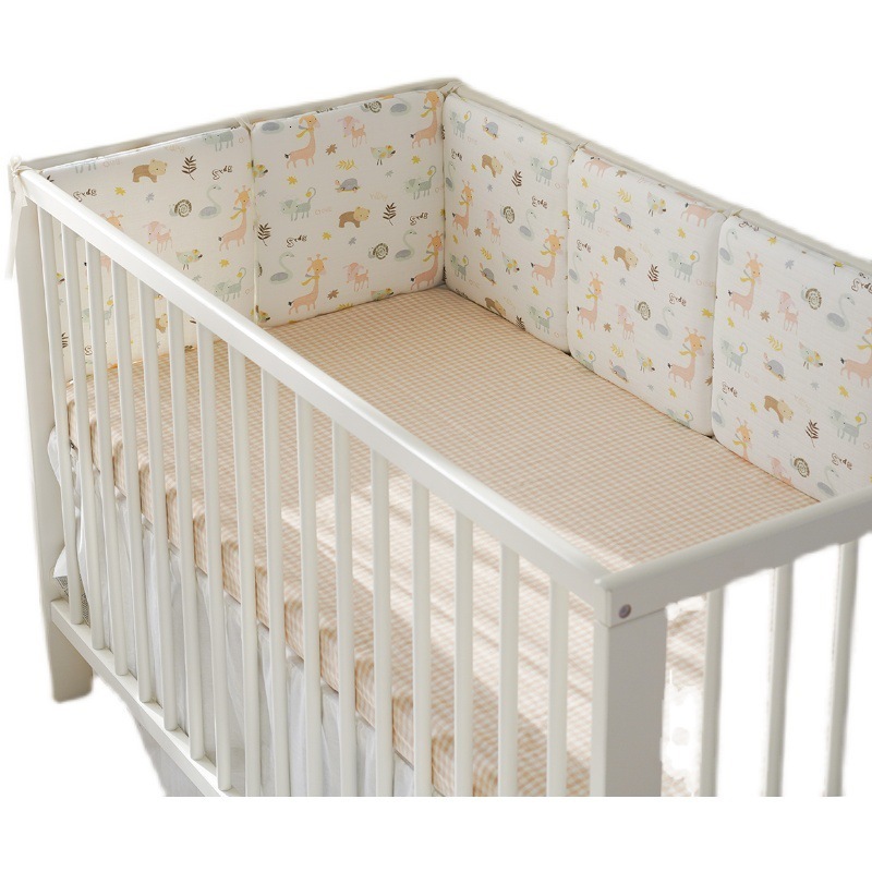 6pcs Muslin Cotton Crib Bumper Collision Baby Crib Protector Baby Bed Bumper Breathable Baby Bed Cushion Bedding Set 210812