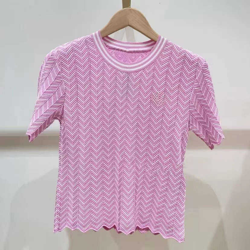 2026 Designer Spring/Summer New Cross shaped Hollow Wave Edge Knitted Short Sleeve Top