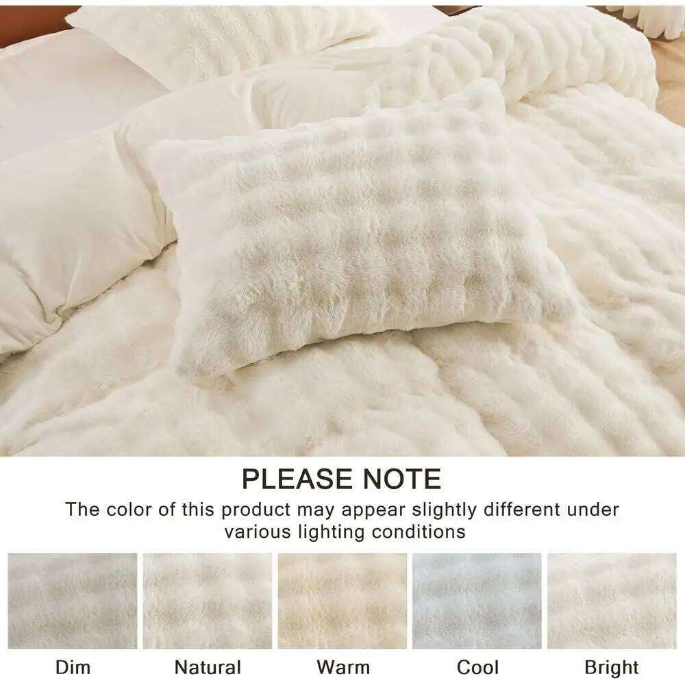 King Size Faux Fur Duvet Set - 3-Piece Fluffy Comforter Cover with Pillow Cases, Luxurious Shaggy Bubble Design for Cozy Winter Y260124