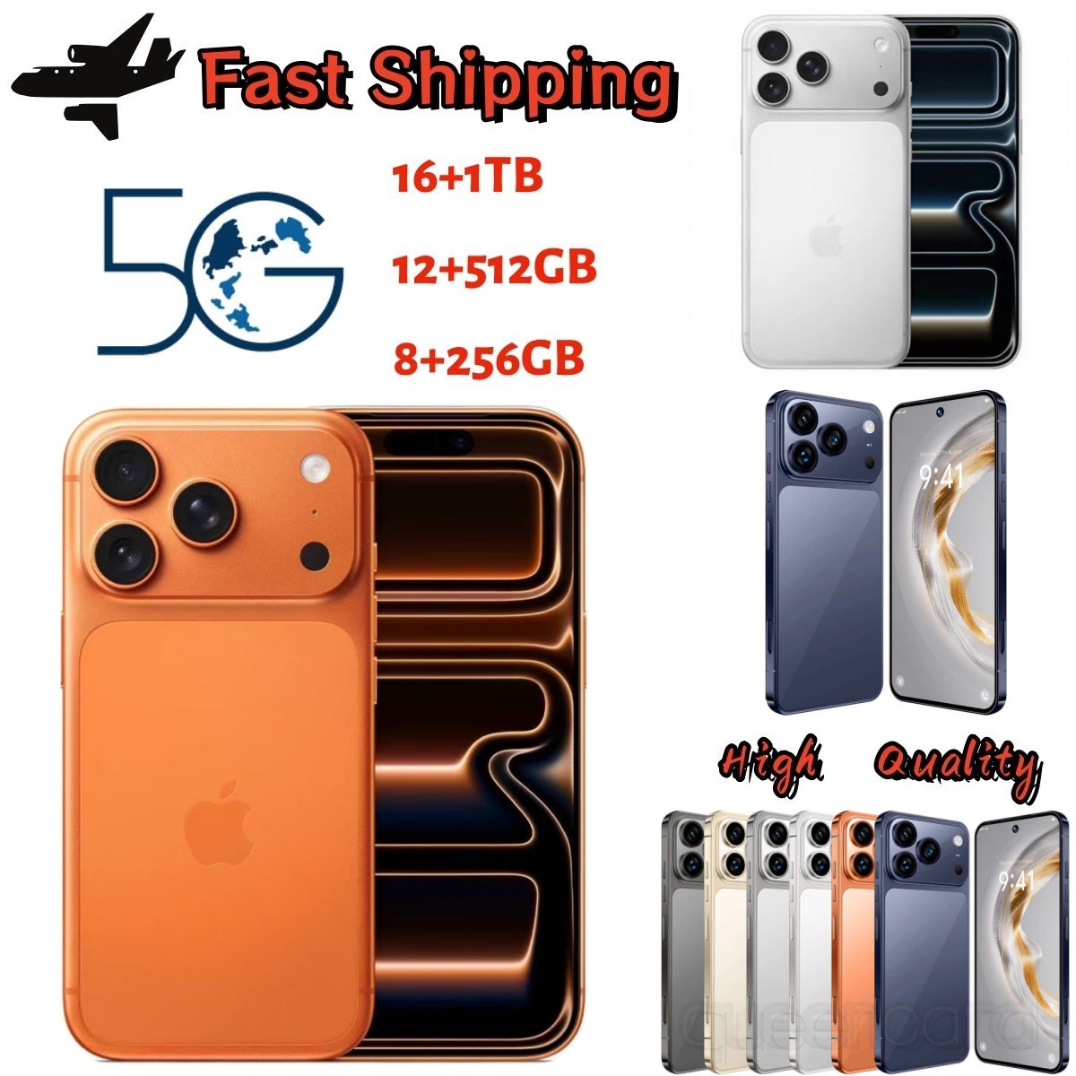 Original Unlocked phone 17 pro max Covert to phone Cellphone with 17 pro Camera appearance action button style flat screen 5G RAM 64GB 128GB 1TB 2TB