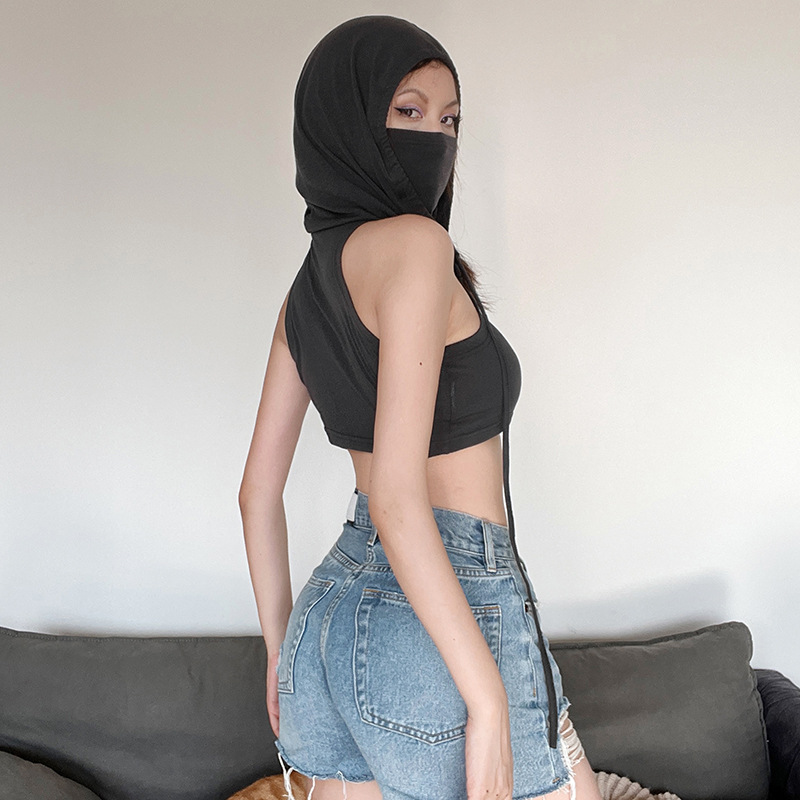 Stage Wear Fashion Trendy New Hooded Crop Slim Fit Versatile Tank Top For Women