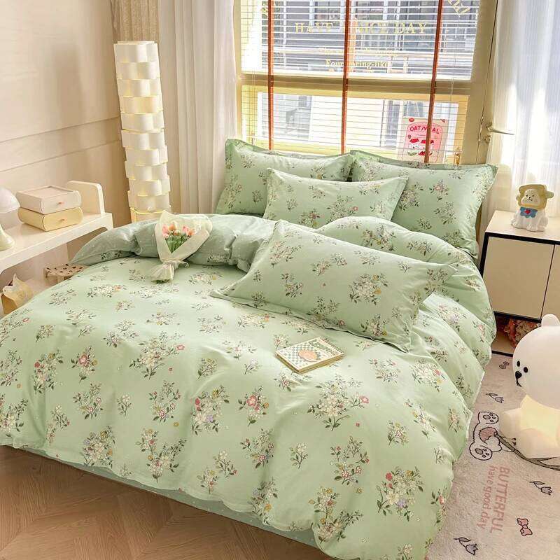 Chic Fresh Duvet Queen Soft 100% Cotton Floral Green Bedding Set with 2 Pillowcase Garden Botanical Comforter Cover Y260124