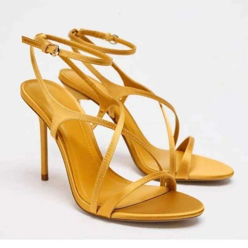 Satin Luxury High Heels Cross Naked Strap Sexy Banquet Dress Shoes Ladies Elegant Sandals Women Pumps