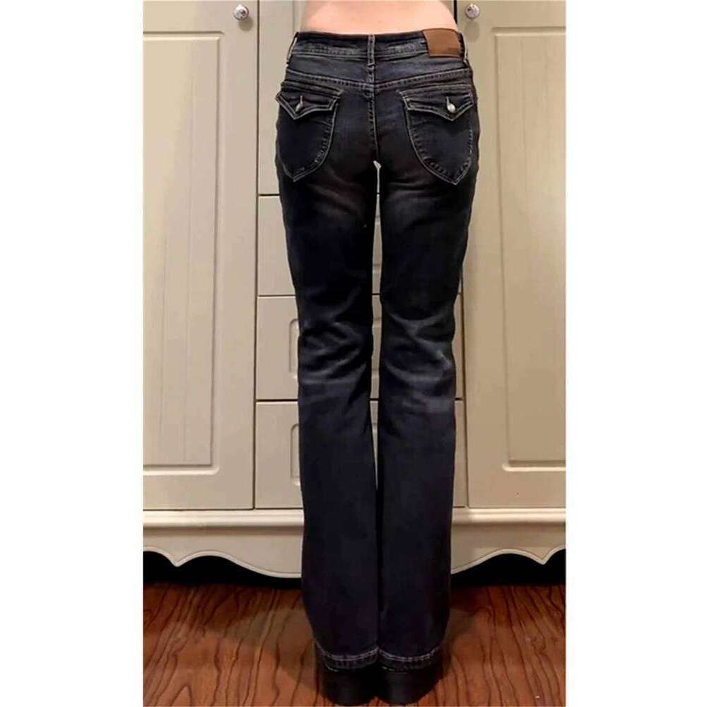 Women's Low Rise Flared Black Bootcut Jeans American Retro Denim Pants Y2k Japanese 2000s Harajuku Bell Bottom Skinny Jean C260126 - view 4