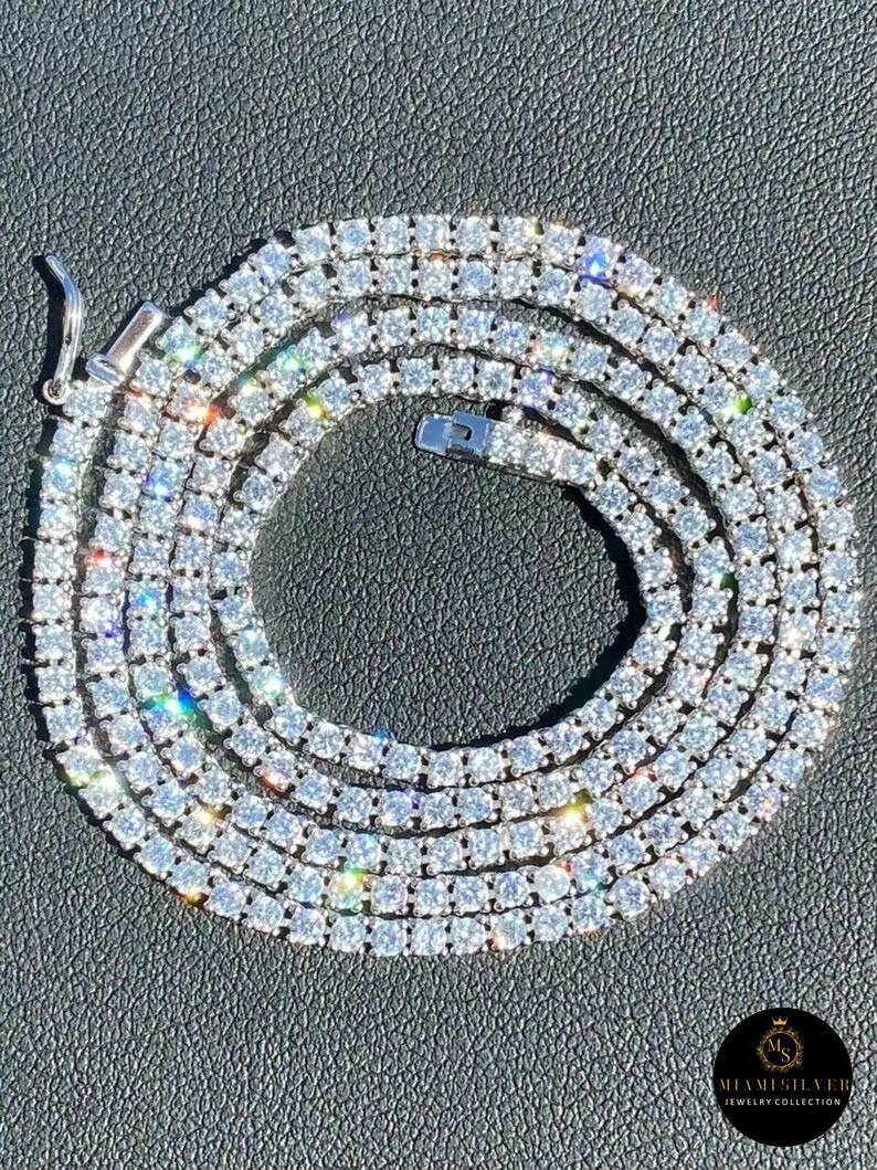 Moissanite chain Ice out Tennis Necklace chain Bracelet Chain VVS Clarity 14kt Sterling Silver 7-24 Inch Mossanite Jewelry