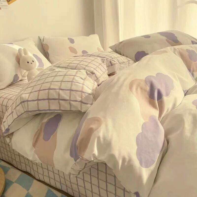 Ins Pink Strawberry Bedding Simple Flower Printed Bed Linen Flat Sheet Adult Kids Princess Girl Duvet Cover Set All Seasons Y260124