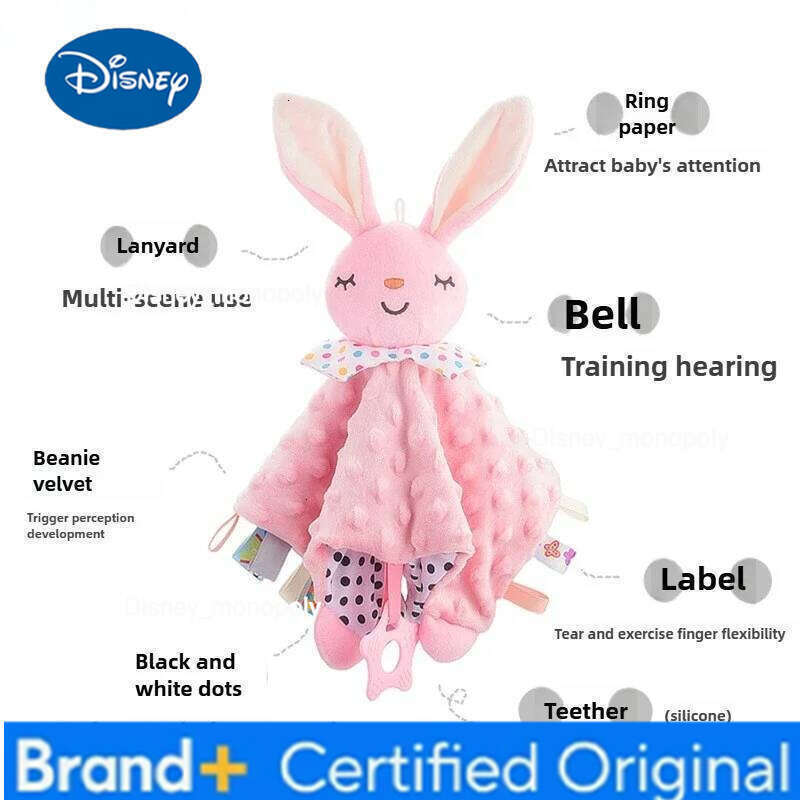 Disney Baby Security Soothing Doll Towel with Teether Rattles Soft Blanket Snuggle Toy Stuffed Animal for Babies Newborns Gift H260126
