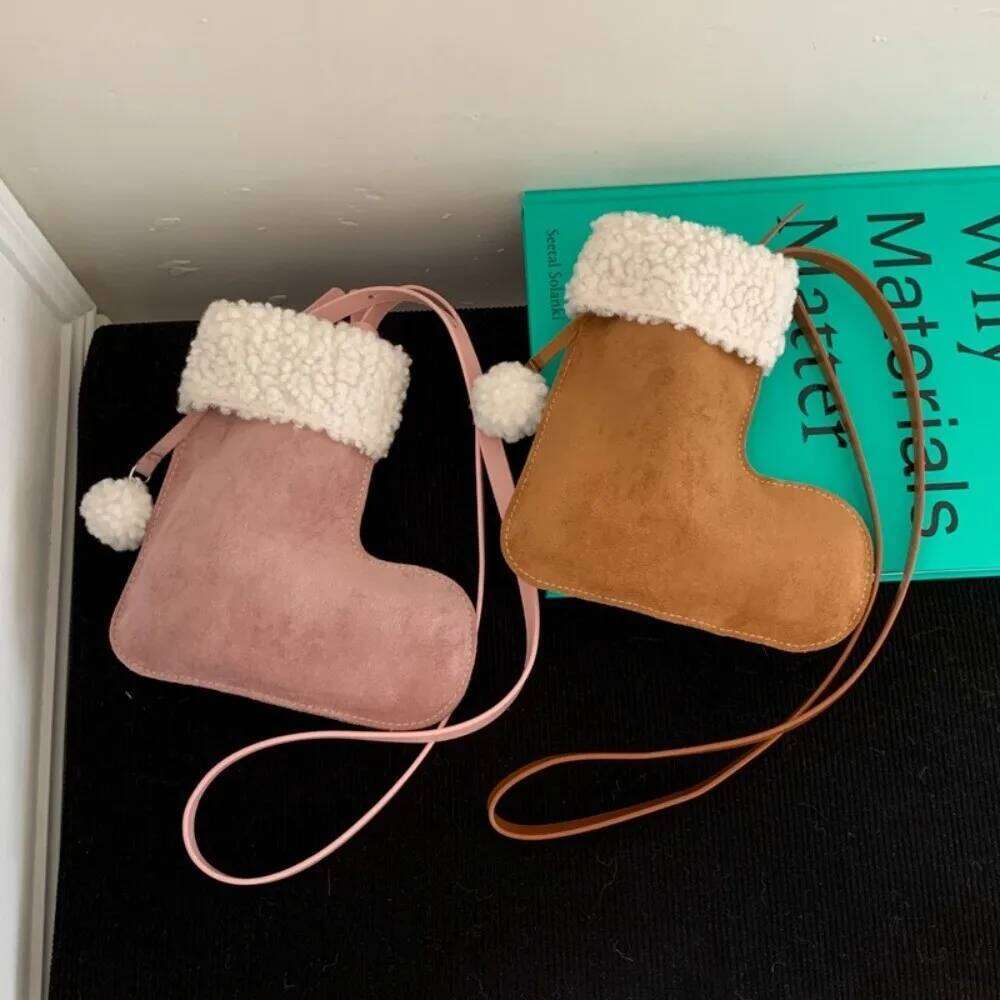 Sweet Korean Style Shoulder Faux Suede Lightweight Christmas Sock Fluffy Crossbody Bag Women XJ260125
