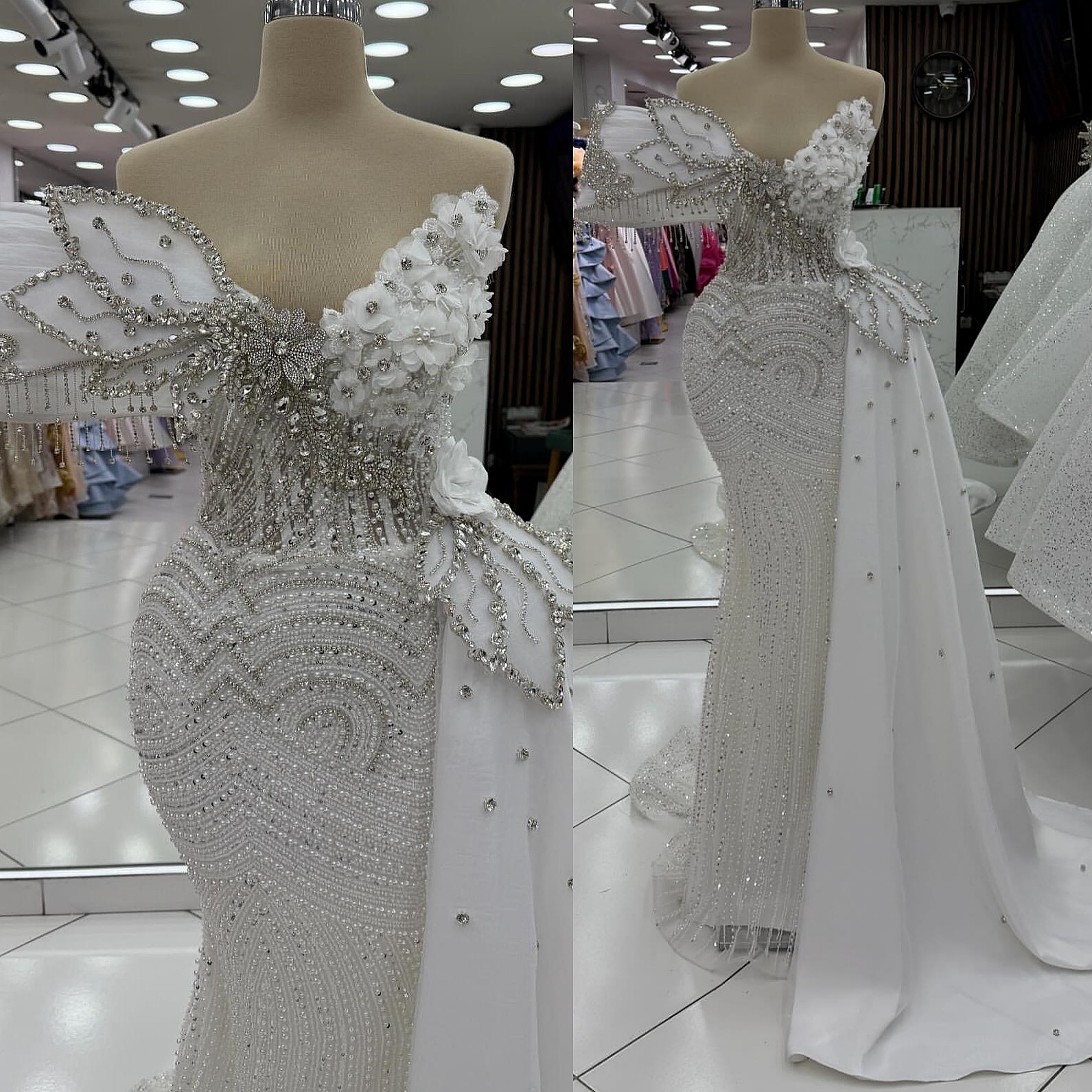 Aso Ebi Ivory Mermaid Prom Dresses 2026 Florals Beaded Crystals Sweetheart Evening Formal Party Second Birthday Engagement Gowns Dress For Special Occ