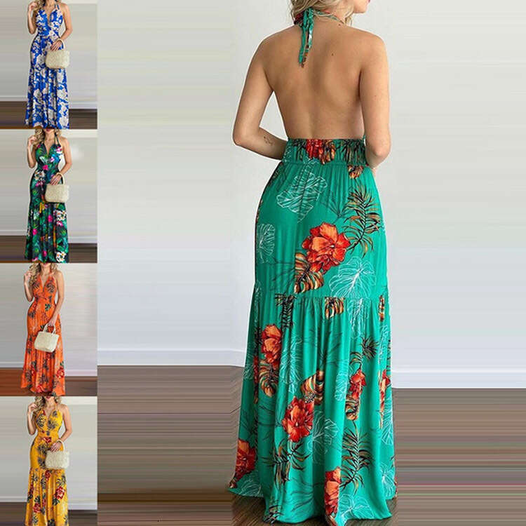 2026 designer's new summer fashion printed backless long skirt, European and American style women's skirt