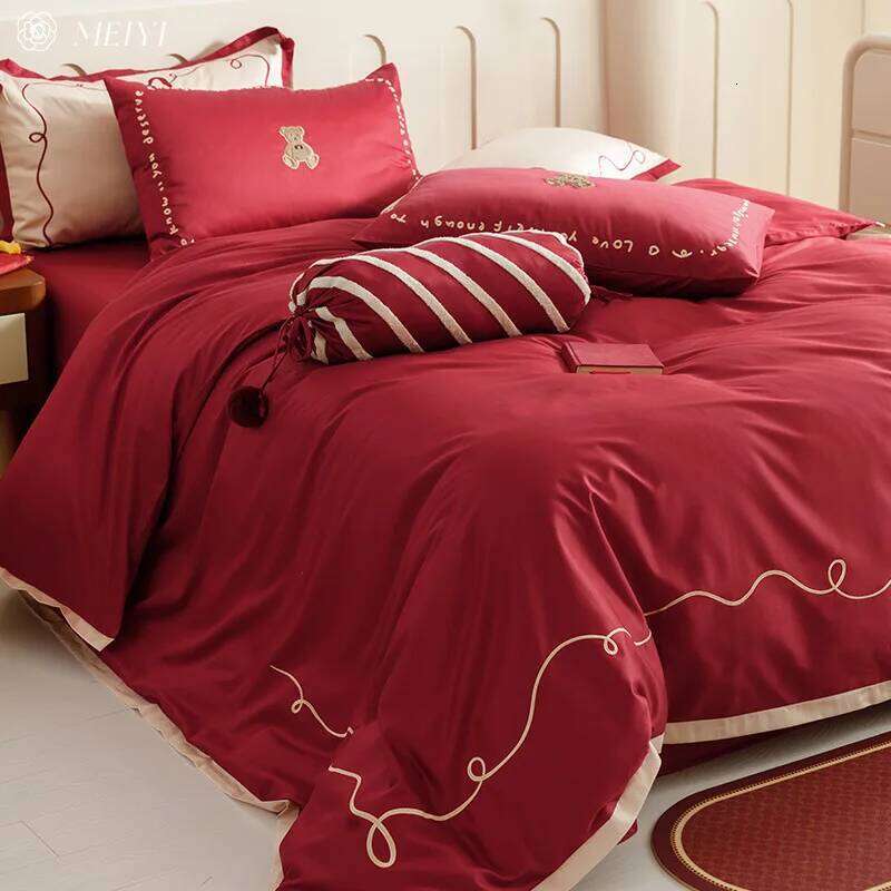 Customizable high-end wedding bed set four-piece big red pure cotton Y260124