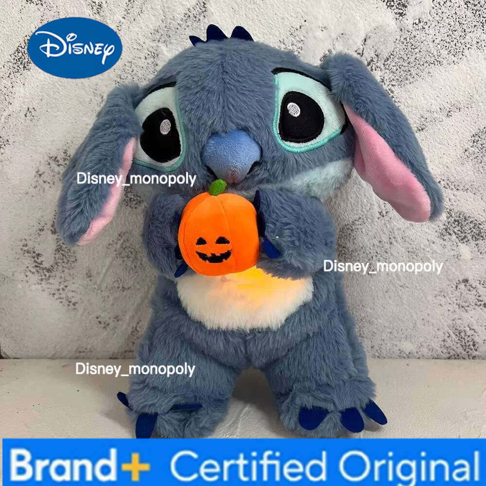 Disney Halloween Plush Doll With Breath Child Peluche Soothes Anime Baby Light Sleep Toys Pumpkin Stitch Kids Gifts H260126