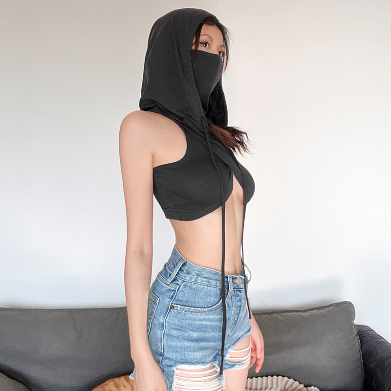 Stage Wear Fashion Trendy New Hooded Crop Slim Fit Versatile Tank Top For Women