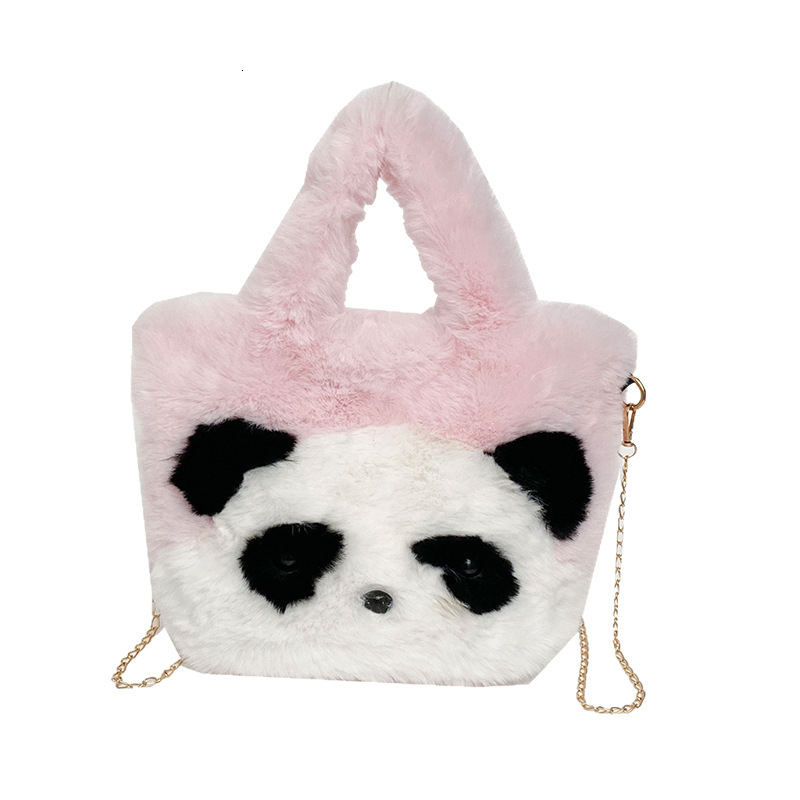 Panda Plush New Fluffy Bucket Cute Soft Face Large Capacity Handbag Shoulder Underarm Bag Crossbody
