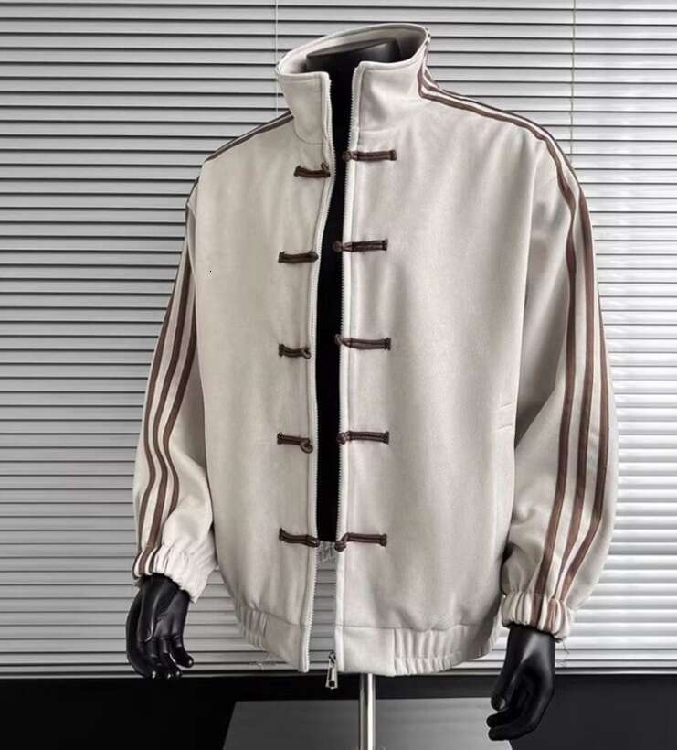 High Quality Men's Style Jacket Oversize Spliced Stand Collar Single Breasted Retro Coat