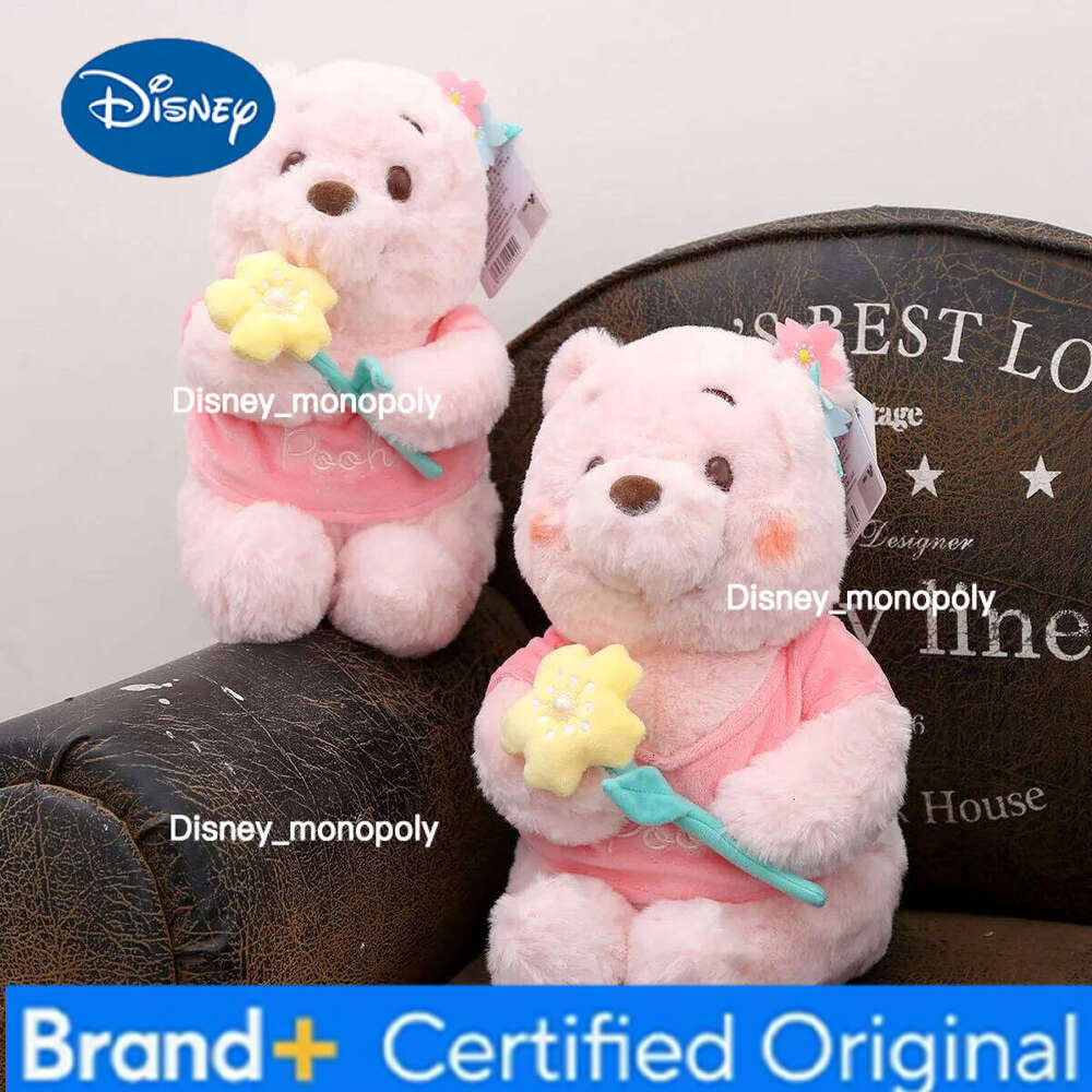 Disney Stuffed Toy Cute Sunflower Bear Cherry Blossom Winnie Plush Doll Girl Birthday Kawaii Room Decoration H260126