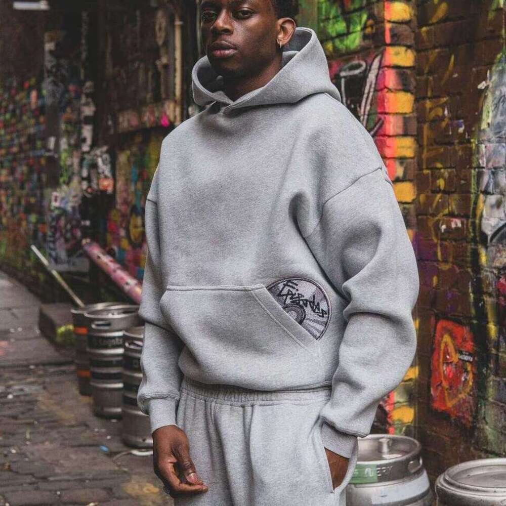 Tracksuit for Men 2 Piece Over sized Grey Black Hoodie Heavyweight Sweatshirt Street wear Autumn Winter Fashion Street Style Versatile Personalized