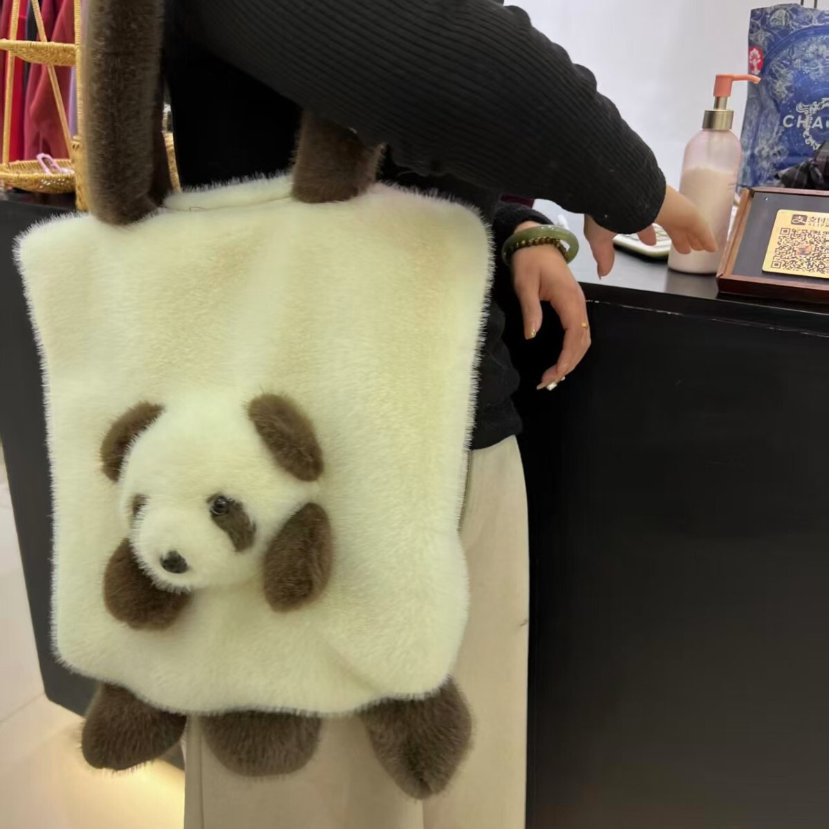 2025 New Creative Cartoon Panda Shoulder Bag Exquisite Cute Plush Toy Large Capacity Casual Handbag