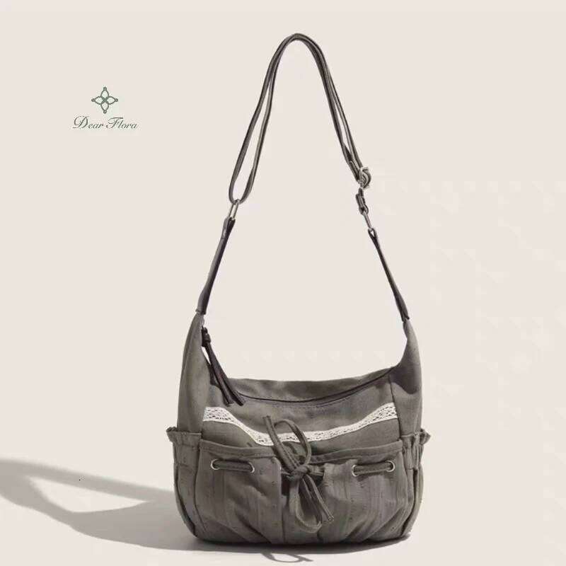 Cute Sweet Girl Bow Canvas Crossbody Women Vintage Casual Shoulder Bags Ladies Retro Messenger Bag Showy Handbag Chic Purses XJ260125