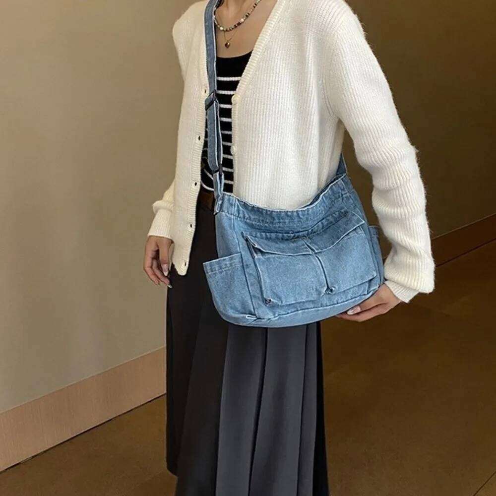 Causal Canvas Denim Messenger Harajuku Multiple Pockets Commuting Shoulder Pouch Blue Large Capacity Underarm Bag Daily XJ260125
