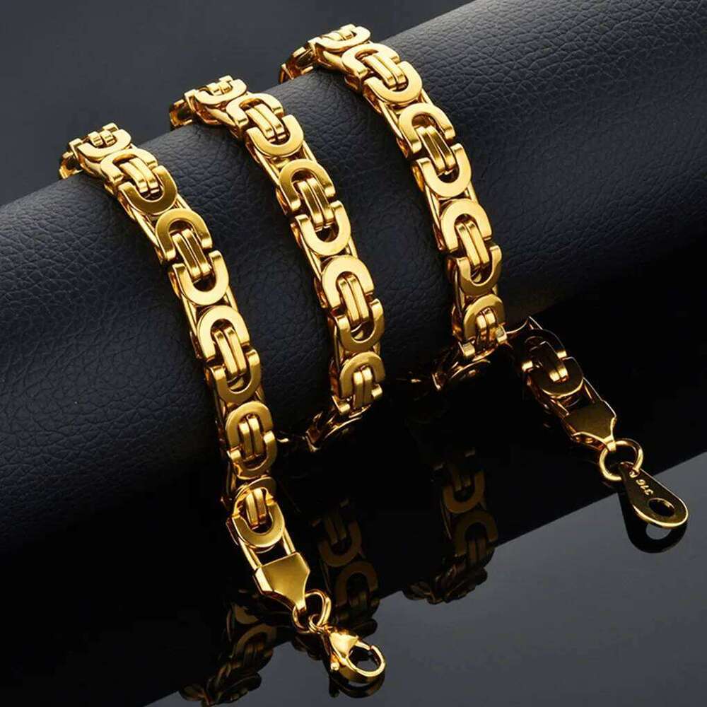 Dropshiping Male Punk 316L Stainless Steel Flat Byzantine Chain 8mm Gold Color Chunky Heavy Necklaces For Men Jewelry 2023 26H0126