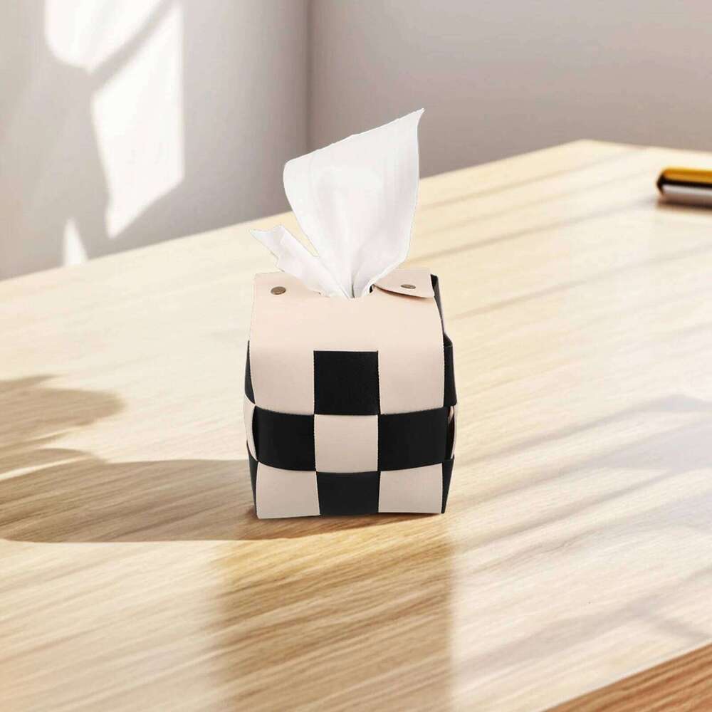 Holder Plaid Box Artificial Square Tissue Container Compact Desk Car Bathroom Organizer Storage Case For