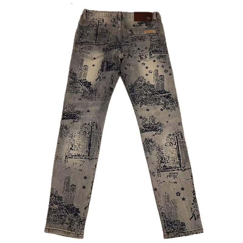 Designer Clothes European And American Trend Slim Fit Printed Jeans Autumn Winter New Retro Light Straight Casual Fashion Versatile Luxury Brand Long 