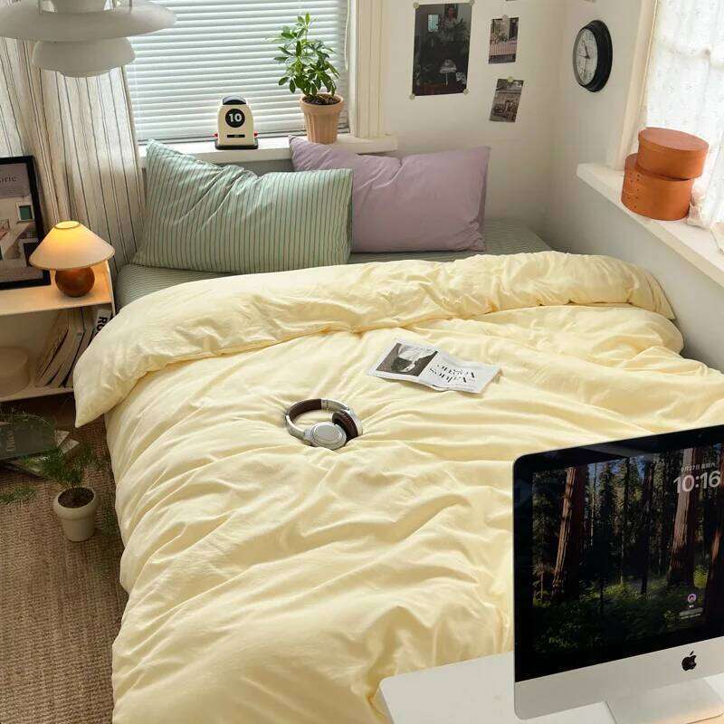 Linen Sheets Autumn Winter Washed Cotton Four-piece Set Simple Bedding Duvet Cover Bed Sheet Pillowcase Y260124