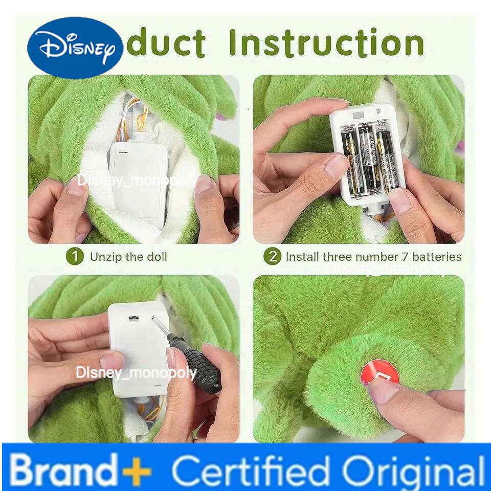 Disney Stitch Breathing Green Shaggy Plush Doll Music & Light Soothing Toy Bedroom Decor Kids Holiday Gift H260126