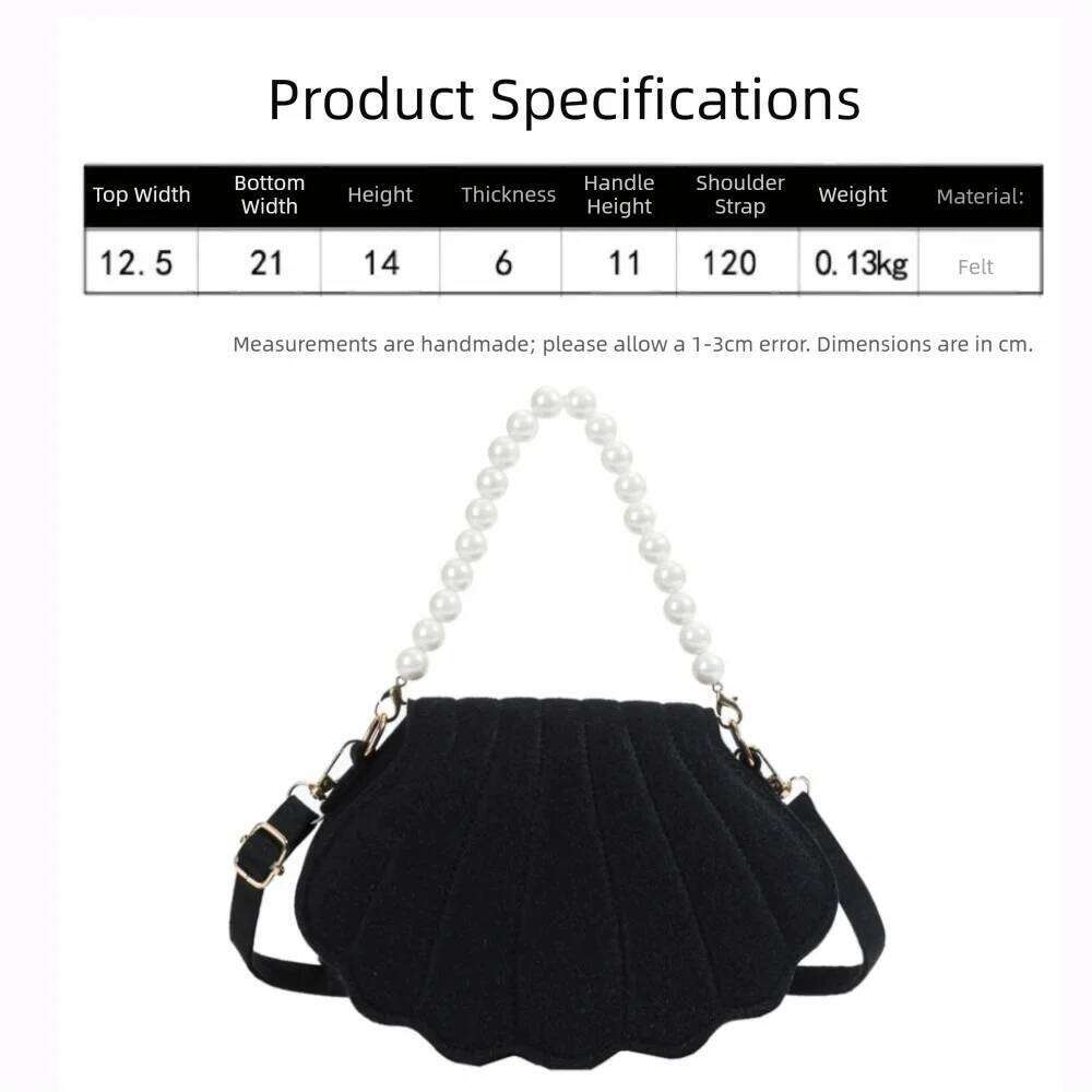 Chic Design Pearl Handheld Women's Shaped Felt Single-shoulder Solid Color Shell Bag for Girls Students XJ260125