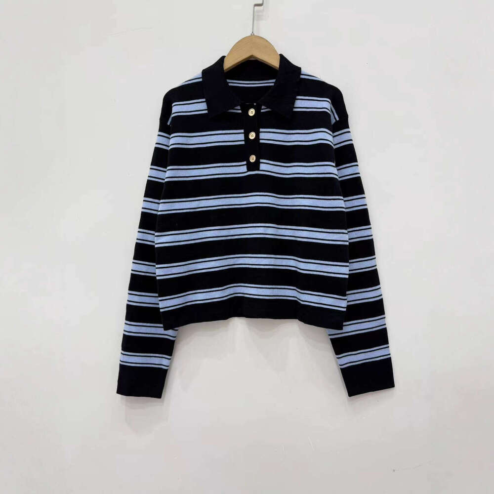 2026 Autumn/Winter New French Elegant Commuting Fashion Collar Casual Striped Knitted Sweater Top for Women