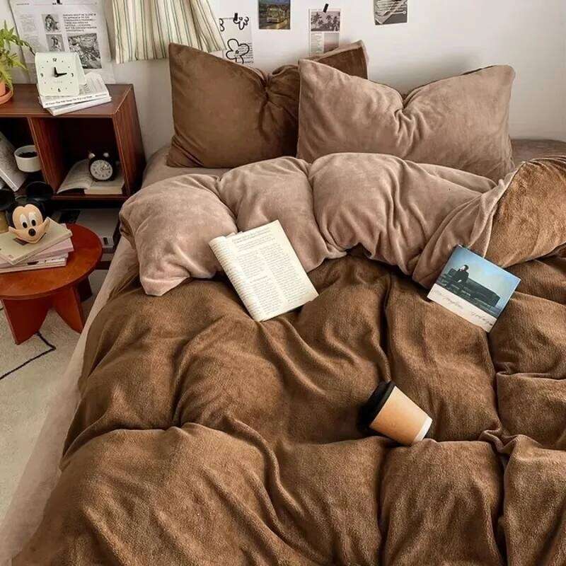 2024 New A-class High Weight Soft Warm Milk Velvet Double Series Bed Sheet with Four Piece and Single Duvet Set Y260124